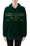 GUCCI OVERSIZE EMBROIDERED VELOUR HOODIE,595773XJBT1