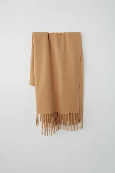 Acne Studios Canada Cash Nw Camel Brown In Cashmere Fringed Scarf