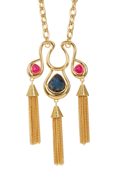 Trina Turk Semi-precious Stone Tassel Pendant Necklace In Gold Pl- Dk Multi