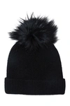 AMICALE Cashmere Links Stitch Cuffed Hat With Genuine Fox  Fur Pom