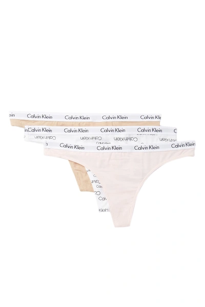 Calvin Klein Logo Assorted Thongs - Pack Of 3 In Nps Br/nt/ns Wh