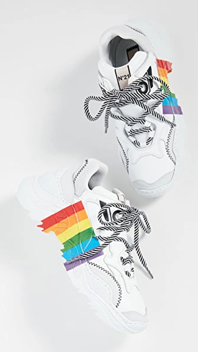 N°21 Billy Rainbow Leather Mix Media Sneakers In White