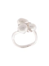 BAGGINS 18KT WHITE GOLD THREE WHITE SOUTH SEA PEARL AND DIAMOND CLUSTER RING