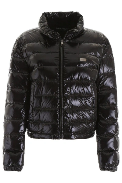 Dolce & Gabbana Shiny Puffer Jacket In Nero (black)