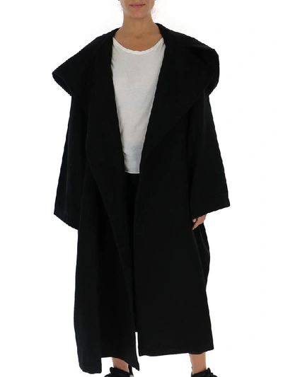 Yohji Yamamoto Oversized Hooded Coat In Black