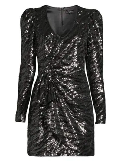 Parker Black Virginia Tiger Sequin Long-sleeve Mini Dress In Gunmetal Tiger  | ModeSens