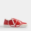 VALENTINO GARAVANI Low Sneakers with Go Logo Detail in Red and White Leather