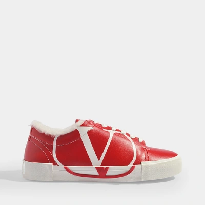 Valentino Garavani Low Sneakers With Go Logo Detail In Red And White Leather