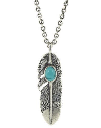 John Varvatos Turquoise Feather Necklace In Silver