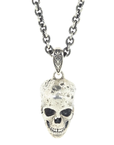 John Varvatos Distressed Sterling Silver Skull Necklace
