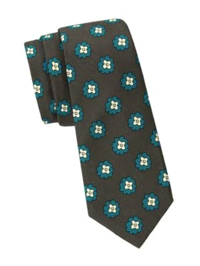 Kiton Floral Wool & Silk-blend Tie In Grey