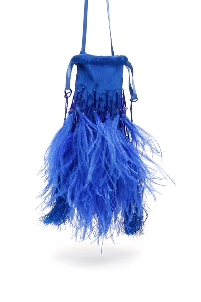 Attico The  Feather Embellished Tote Bag In Blue