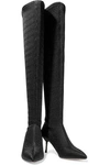 ALICE AND OLIVIA ALICE + OLIVIA WOMAN MERNA WOVEN FAUX LEATHER OVER-THE-KNEE BOOTS BLACK,3074457345620495164