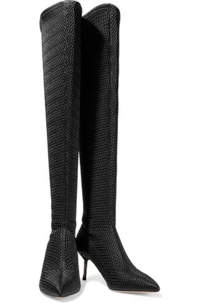 Alice And Olivia Alice + Olivia Woman Merna Woven Faux Leather Over-the-knee Boots Black