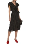 ALICE AND OLIVIA TESSA RUFFLED PINSTRIPED CREPE DE CHINE DRESS,3074457345620525039