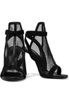 LANVIN SUEDE AND LEATHER-TRIMMED MESH SANDALS,3074457345621215126