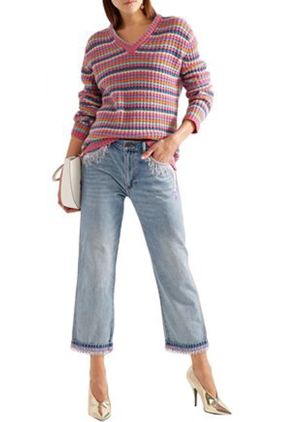 Marc Jacobs Cropped Bead-embellished Boyfriend Jeans In Light Denim