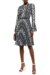 MIKAEL AGHAL BELTED PLEATED SNAKE-PRINT GEORGETTE DRESS,3074457345620978557