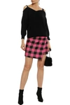 MILLY MILLY WOMAN WRAP-EFFECT CHECKED WOOL-TWILL MINI SKIRT PINK,3074457345620614693