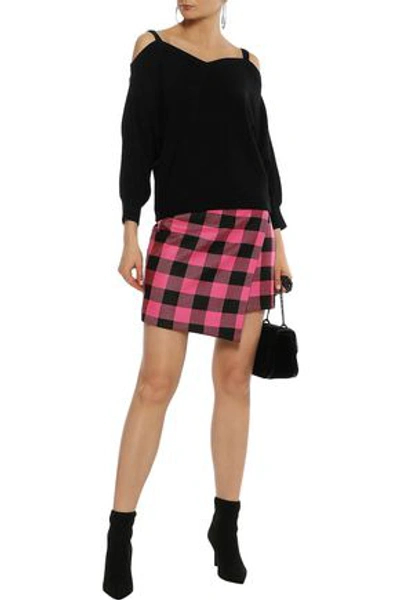 Milly Woman Wrap-effect Checked Wool-twill Mini Skirt Pink