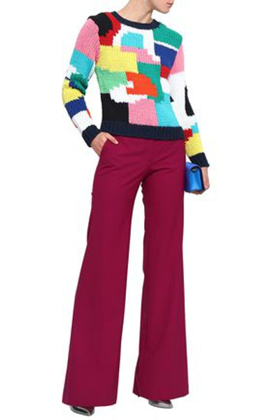 Milly Woman Intarsia-knit Cotton-blend Sweater Multicolor