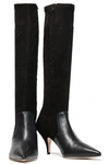 TORY BURCH GEORGINA 80MM STRETCH-SUEDE AND LEATHER-PANELED KNEE BOOTS,3074457345621030220