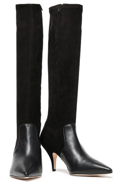 Tory Burch Georgina 80mm Stretch-suede And Leather-paneled Knee Boots In Black