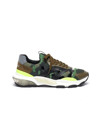 Valentino Garavani 'bounce' Camouflage Print Patchwork Mesh Sneakers In Green Tea/olive