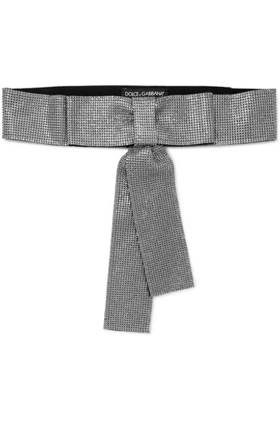 Dolce & Gabbana Bow-detailed Crystal-embellished Cotton-blend Belt In Silver