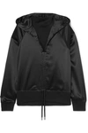 PALM ANGELS RUCHED SATIN AND COTTON-TERRY HOODIE