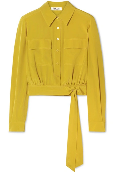 Diane Von Furstenberg Everlynn Belted Silk Crepe De Chine Shirt In Marigold