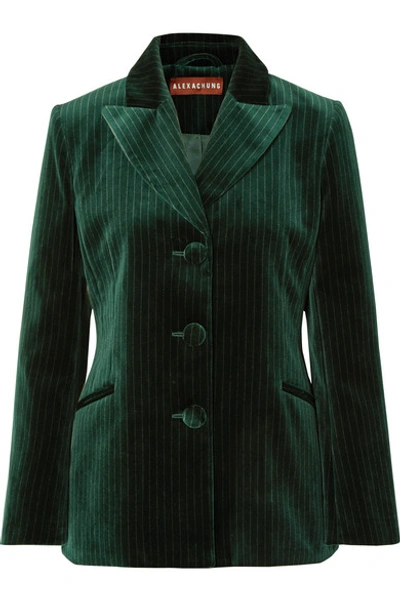Alexa Chung Metallic Pinstriped Cotton-velvet Blazer In Dark Green