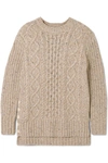 ALEX MILL BUTTON-EMBELLISHED CABLE-KNIT MERINO WOOL-BLEND SWEATER