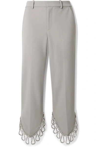 Area Cropped Crystal-embellished Woven Straight-leg Pants In Stone