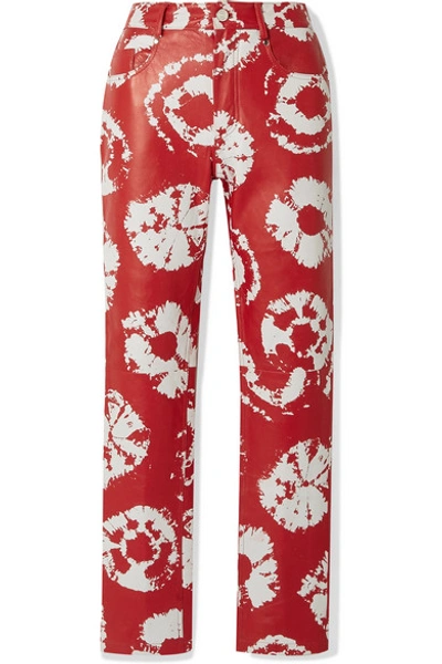 Area Printed Leather Straight-leg Trousers In Red