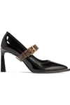 FENDI Logo-print coated canvas and patent-leather Mary Jane pumps