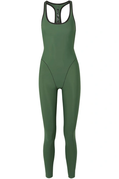 Adam Selman Sport Cutout Stretch Jumpsuit In Army Green