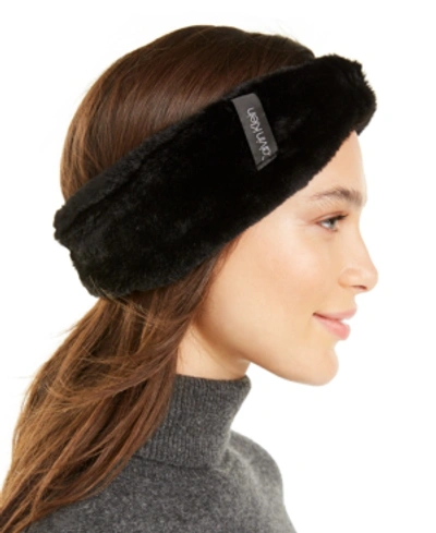 Calvin Klein Solid Faux Fur Headband In Black