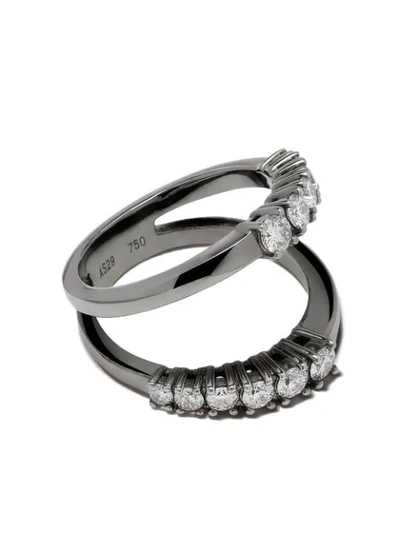 As29 18kt Black Gold White Diamond Icicle Half Double Ring