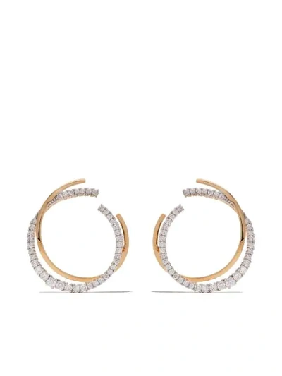 As29 18kt Yellow Gold White Diamond Icicle Double Hoop Earrings
