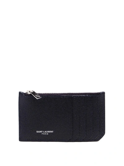 Saint Laurent Grained Leather Card Holder In Black