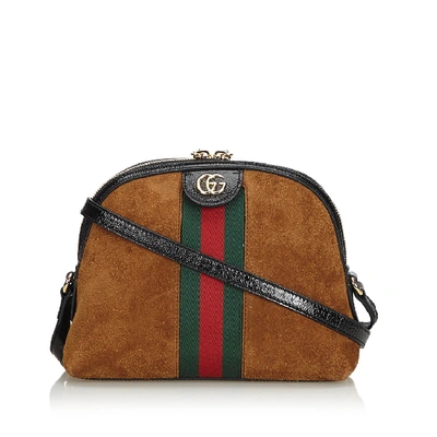 Pre-owned Gucci Small Suede Ophidia In Brown