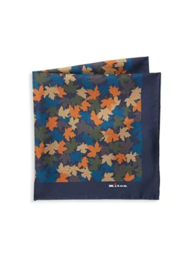 Kiton Multi Leaf Print Silk Pocket Square