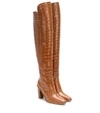 Max Mara 100mm Beboot Croc Embossed Leather Boots In Brown