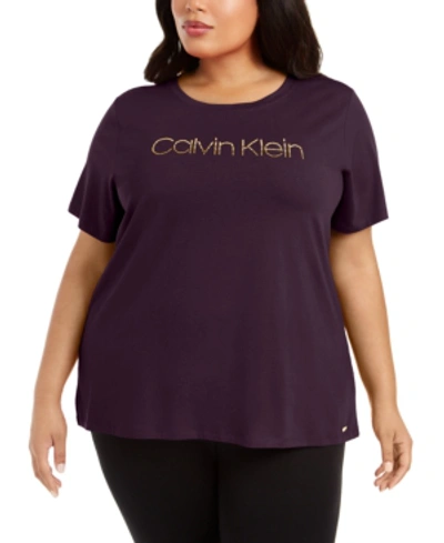 Calvin Klein Plus Size Studded Logo T-shirt In Purple