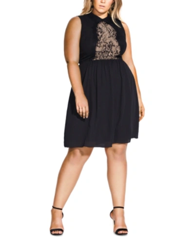City Chic Trendy Plus Size Tiffany Lace-detail Dress In Black