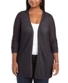 Belldini Plus Size Open Weave Cardigan Sweater In Heather Charcoal