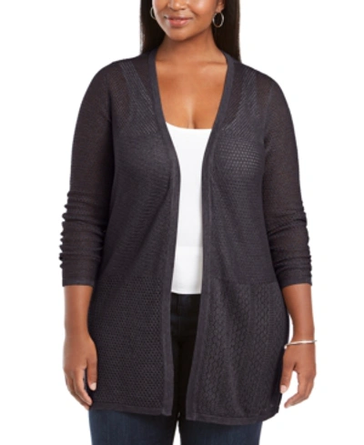 Belldini Plus Size Open Weave Cardigan Sweater In Heather Charcoal