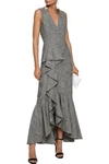 ALICE AND OLIVIA BIRCH RUFFLED PRINCE OF WALES CHECKED WOVEN MAXI DRESS,3074457345619832391