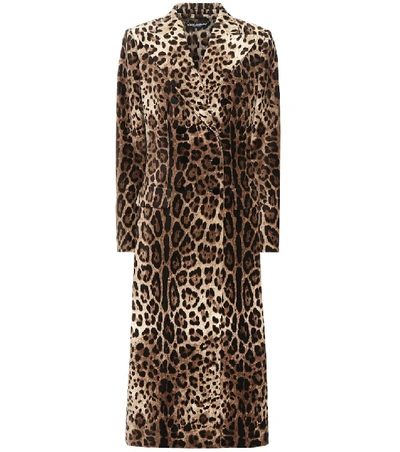 Dolce & Gabbana Leopard-print Double-breasted Cotton-blend Velvet Coat In Animalier